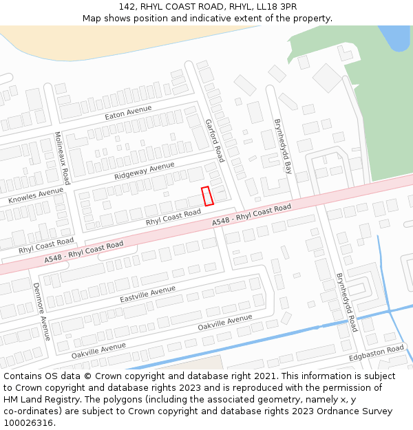 142, RHYL COAST ROAD, RHYL, LL18 3PR: Location map and indicative extent of plot