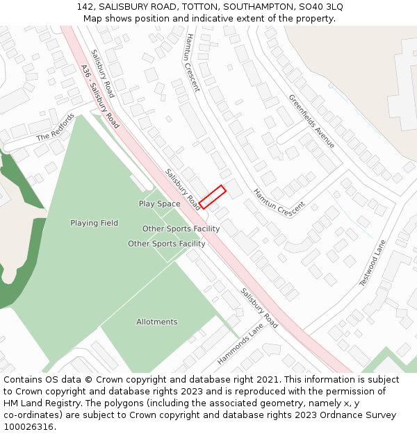 142, SALISBURY ROAD, TOTTON, SOUTHAMPTON, SO40 3LQ: Location map and indicative extent of plot