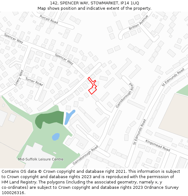 142, SPENCER WAY, STOWMARKET, IP14 1UQ: Location map and indicative extent of plot