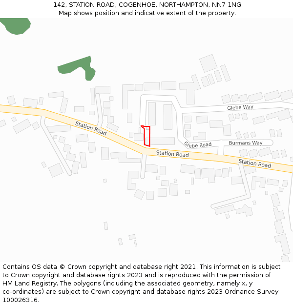 142, STATION ROAD, COGENHOE, NORTHAMPTON, NN7 1NG: Location map and indicative extent of plot