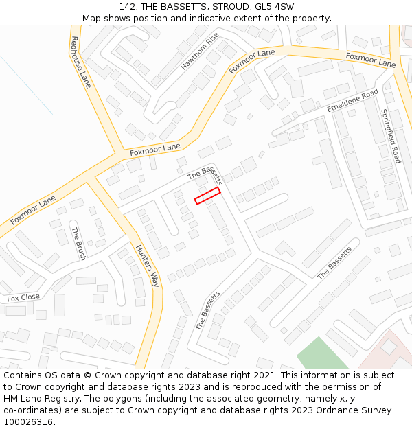 142, THE BASSETTS, STROUD, GL5 4SW: Location map and indicative extent of plot