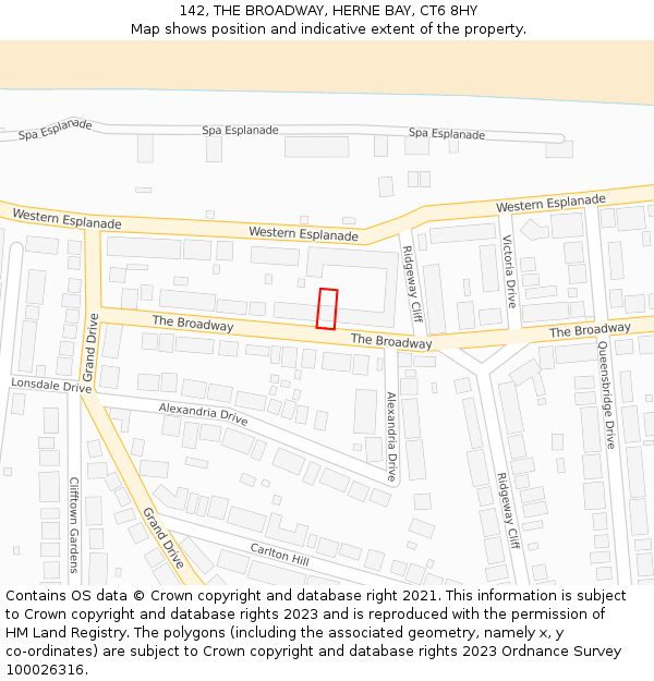 142, THE BROADWAY, HERNE BAY, CT6 8HY: Location map and indicative extent of plot