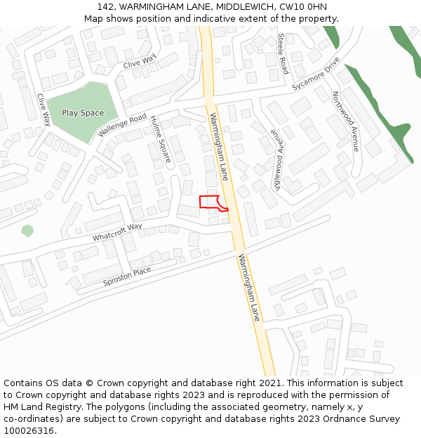 142, WARMINGHAM LANE, MIDDLEWICH, CW10 0HN: Location map and indicative extent of plot