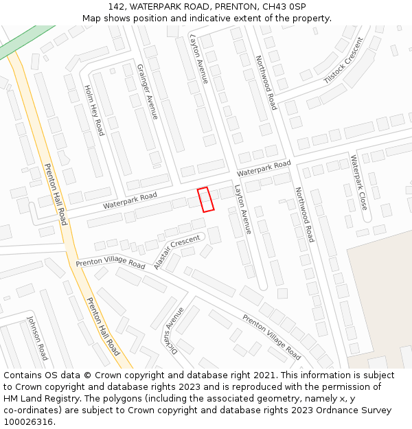 142, WATERPARK ROAD, PRENTON, CH43 0SP: Location map and indicative extent of plot