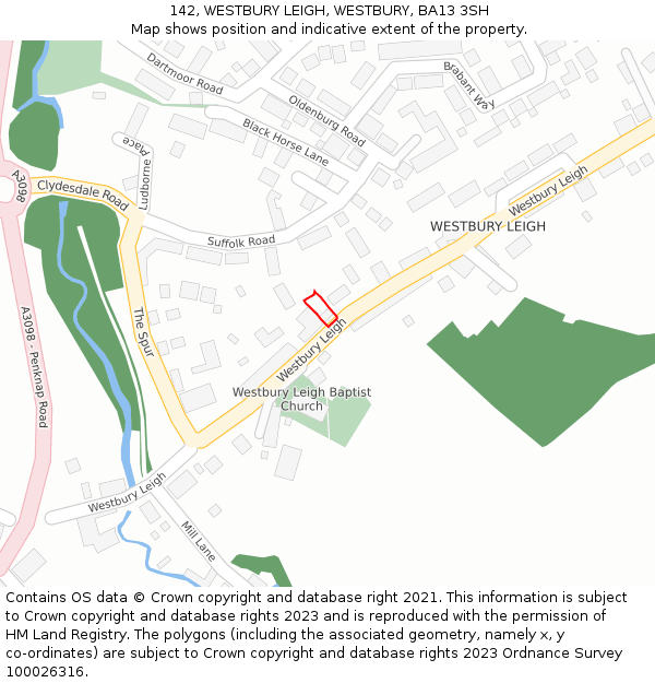 142, WESTBURY LEIGH, WESTBURY, BA13 3SH: Location map and indicative extent of plot