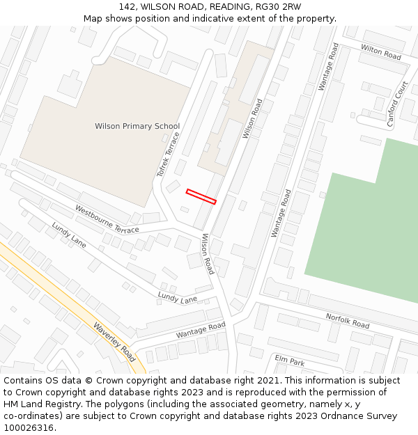 142, WILSON ROAD, READING, RG30 2RW: Location map and indicative extent of plot