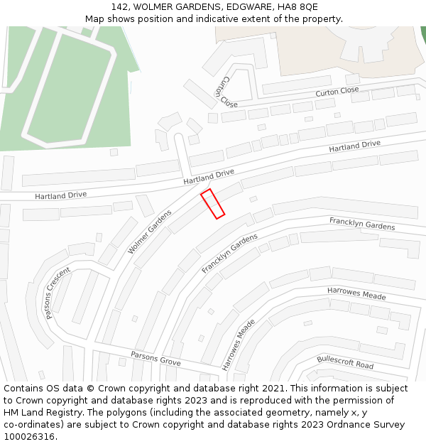 142, WOLMER GARDENS, EDGWARE, HA8 8QE: Location map and indicative extent of plot