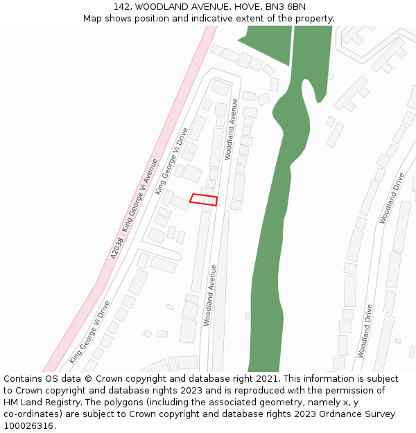 142, WOODLAND AVENUE, HOVE, BN3 6BN: Location map and indicative extent of plot