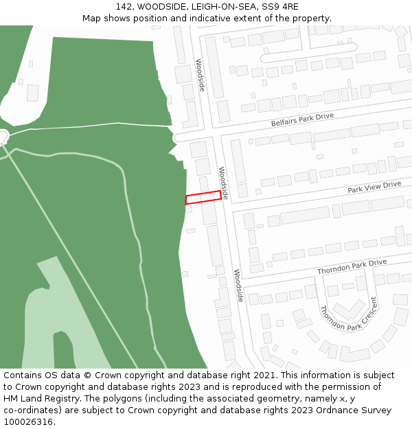 142, WOODSIDE, LEIGH-ON-SEA, SS9 4RE: Location map and indicative extent of plot