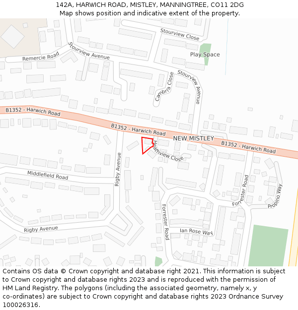 142A, HARWICH ROAD, MISTLEY, MANNINGTREE, CO11 2DG: Location map and indicative extent of plot