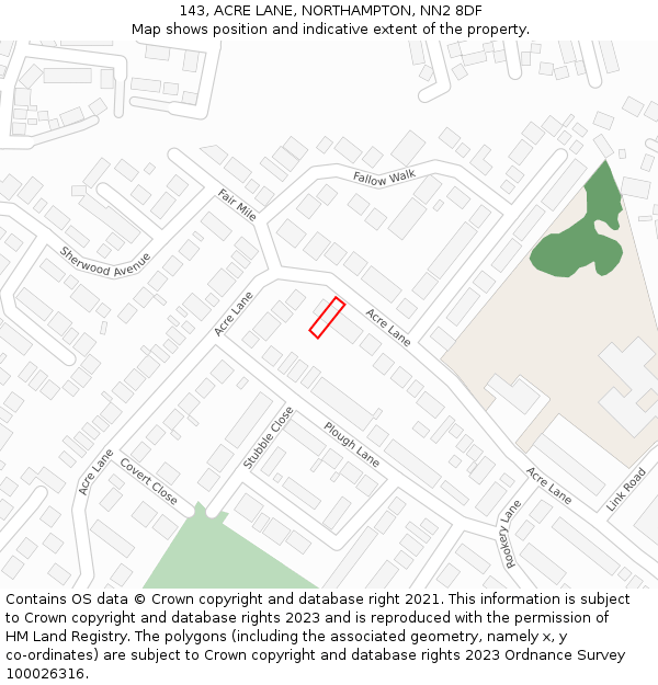 143, ACRE LANE, NORTHAMPTON, NN2 8DF: Location map and indicative extent of plot