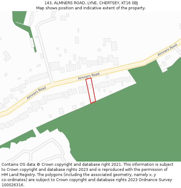 143, ALMNERS ROAD, LYNE, CHERTSEY, KT16 0BJ: Location map and indicative extent of plot