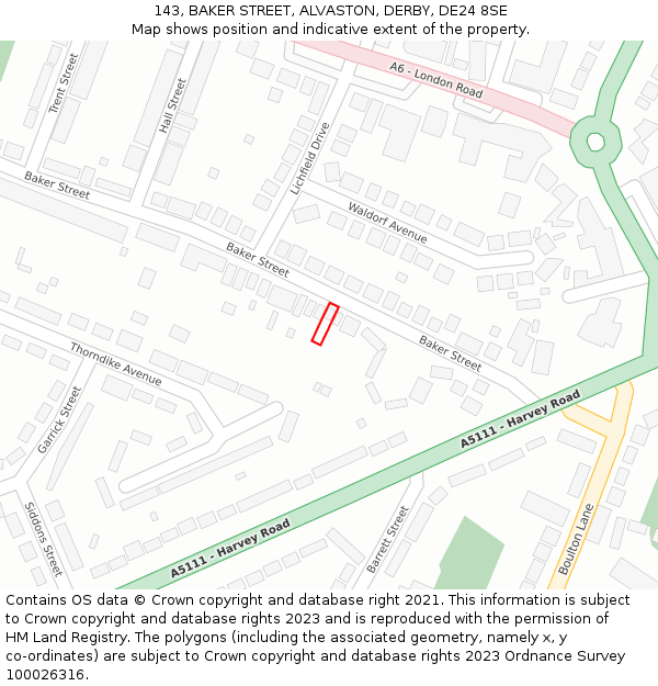 143, BAKER STREET, ALVASTON, DERBY, DE24 8SE: Location map and indicative extent of plot
