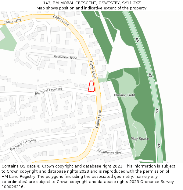 143, BALMORAL CRESCENT, OSWESTRY, SY11 2XZ: Location map and indicative extent of plot