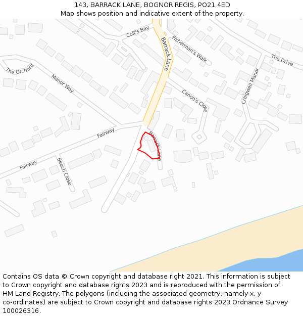 143, BARRACK LANE, BOGNOR REGIS, PO21 4ED: Location map and indicative extent of plot