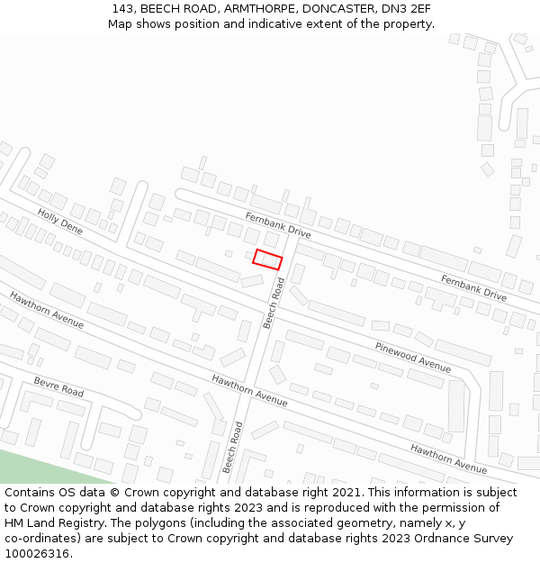 143, BEECH ROAD, ARMTHORPE, DONCASTER, DN3 2EF: Location map and indicative extent of plot