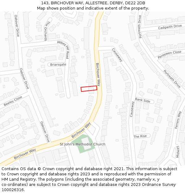 143, BIRCHOVER WAY, ALLESTREE, DERBY, DE22 2DB: Location map and indicative extent of plot