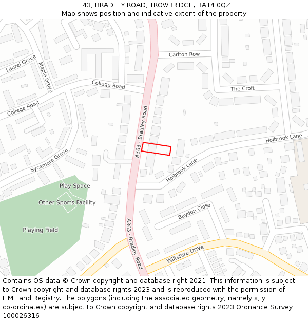 143, BRADLEY ROAD, TROWBRIDGE, BA14 0QZ: Location map and indicative extent of plot