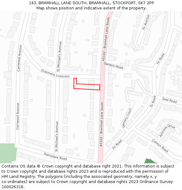 143, BRAMHALL LANE SOUTH, BRAMHALL, STOCKPORT, SK7 2PP: Location map and indicative extent of plot