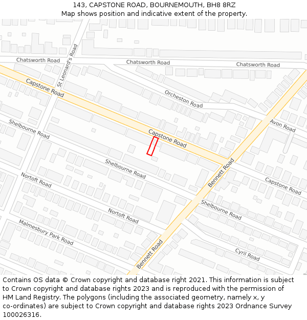 143, CAPSTONE ROAD, BOURNEMOUTH, BH8 8RZ: Location map and indicative extent of plot