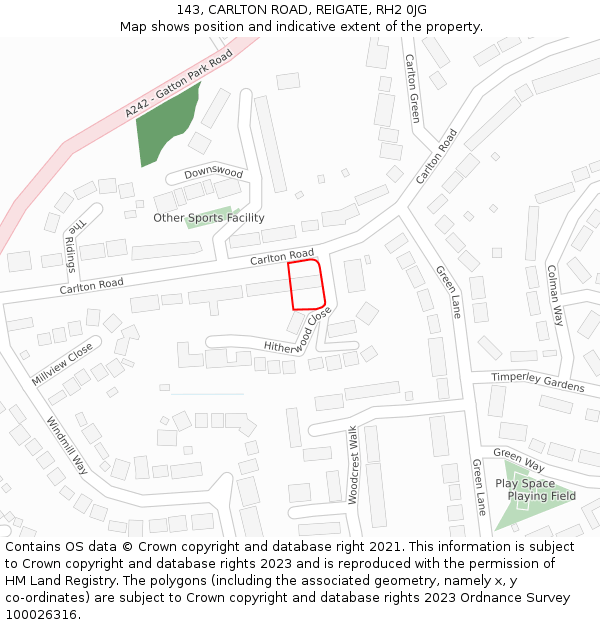 143, CARLTON ROAD, REIGATE, RH2 0JG: Location map and indicative extent of plot