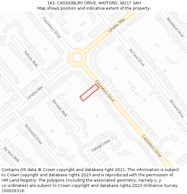 143, CASSIOBURY DRIVE, WATFORD, WD17 3AH: Location map and indicative extent of plot