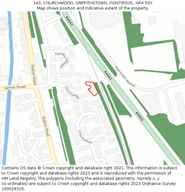 143, CHURCHWOOD, GRIFFITHSTOWN, PONTYPOOL, NP4 5SY: Location map and indicative extent of plot