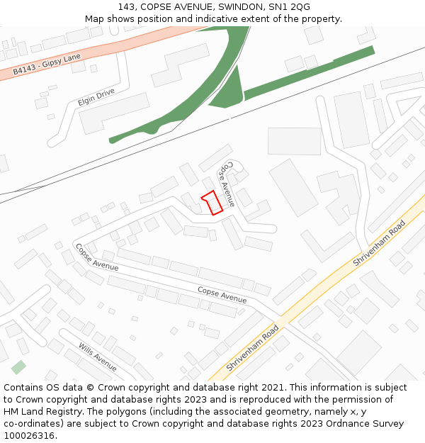 143, COPSE AVENUE, SWINDON, SN1 2QG: Location map and indicative extent of plot