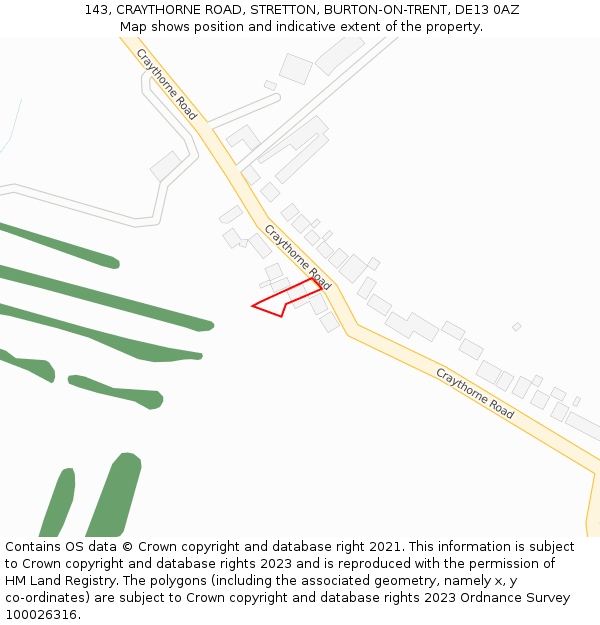 143, CRAYTHORNE ROAD, STRETTON, BURTON-ON-TRENT, DE13 0AZ: Location map and indicative extent of plot