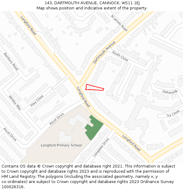 143, DARTMOUTH AVENUE, CANNOCK, WS11 1EJ: Location map and indicative extent of plot