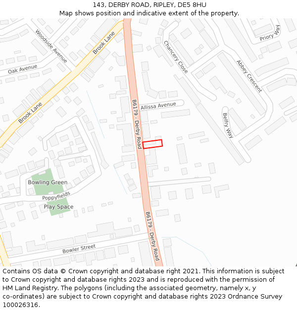 143, DERBY ROAD, RIPLEY, DE5 8HU: Location map and indicative extent of plot