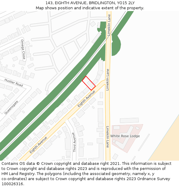 143, EIGHTH AVENUE, BRIDLINGTON, YO15 2LY: Location map and indicative extent of plot