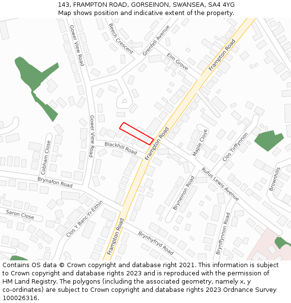 143, FRAMPTON ROAD, GORSEINON, SWANSEA, SA4 4YG: Location map and indicative extent of plot