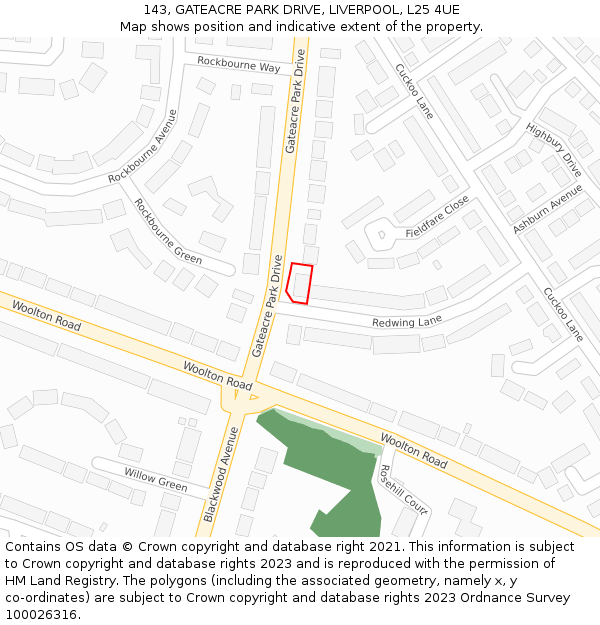 143, GATEACRE PARK DRIVE, LIVERPOOL, L25 4UE: Location map and indicative extent of plot