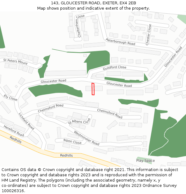 143, GLOUCESTER ROAD, EXETER, EX4 2EB: Location map and indicative extent of plot