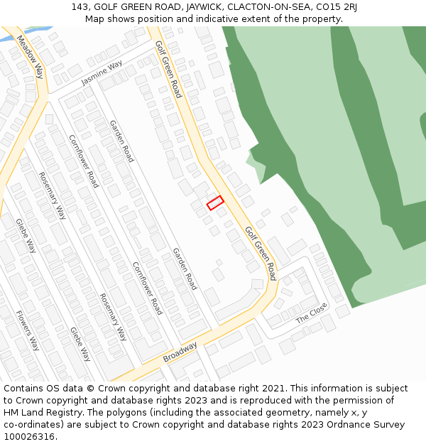 143, GOLF GREEN ROAD, JAYWICK, CLACTON-ON-SEA, CO15 2RJ: Location map and indicative extent of plot