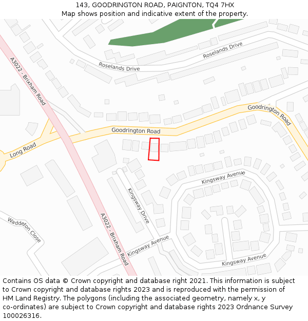 143, GOODRINGTON ROAD, PAIGNTON, TQ4 7HX: Location map and indicative extent of plot