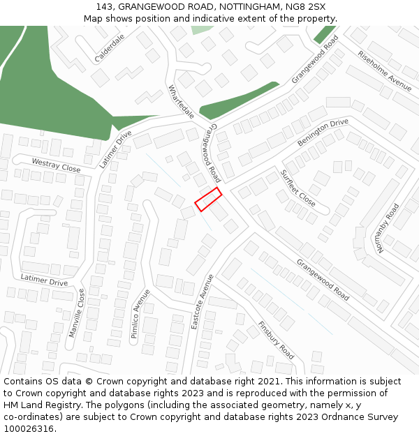 143, GRANGEWOOD ROAD, NOTTINGHAM, NG8 2SX: Location map and indicative extent of plot
