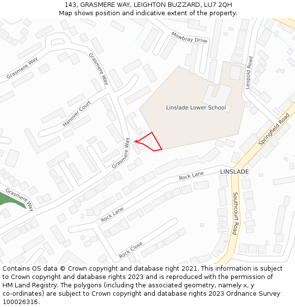 143, GRASMERE WAY, LEIGHTON BUZZARD, LU7 2QH: Location map and indicative extent of plot