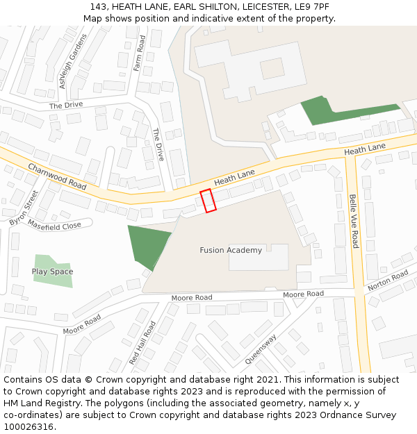 143, HEATH LANE, EARL SHILTON, LEICESTER, LE9 7PF: Location map and indicative extent of plot