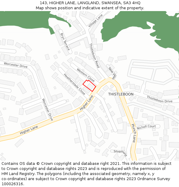 143, HIGHER LANE, LANGLAND, SWANSEA, SA3 4HQ: Location map and indicative extent of plot