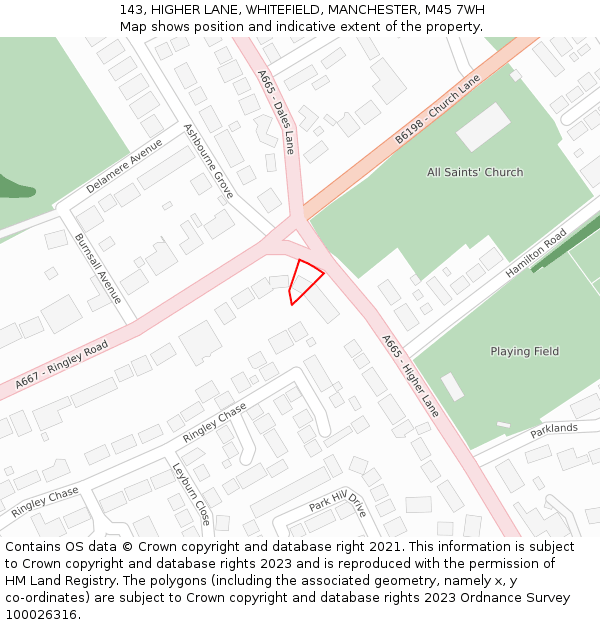 143, HIGHER LANE, WHITEFIELD, MANCHESTER, M45 7WH: Location map and indicative extent of plot