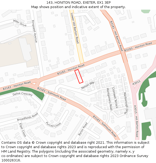 143, HONITON ROAD, EXETER, EX1 3EP: Location map and indicative extent of plot