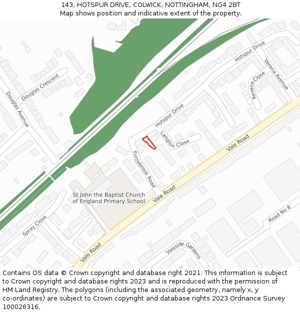 143, HOTSPUR DRIVE, COLWICK, NOTTINGHAM, NG4 2BT: Location map and indicative extent of plot