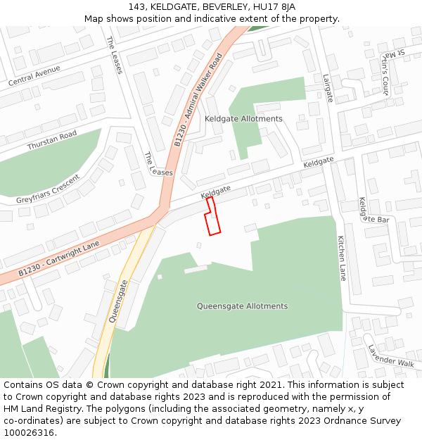 143, KELDGATE, BEVERLEY, HU17 8JA: Location map and indicative extent of plot