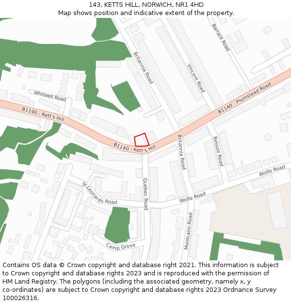 143, KETTS HILL, NORWICH, NR1 4HD: Location map and indicative extent of plot