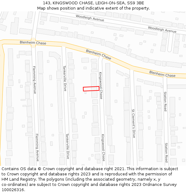 143, KINGSWOOD CHASE, LEIGH-ON-SEA, SS9 3BE: Location map and indicative extent of plot