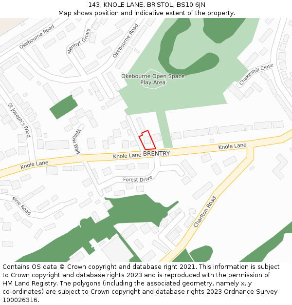 143, KNOLE LANE, BRISTOL, BS10 6JN: Location map and indicative extent of plot