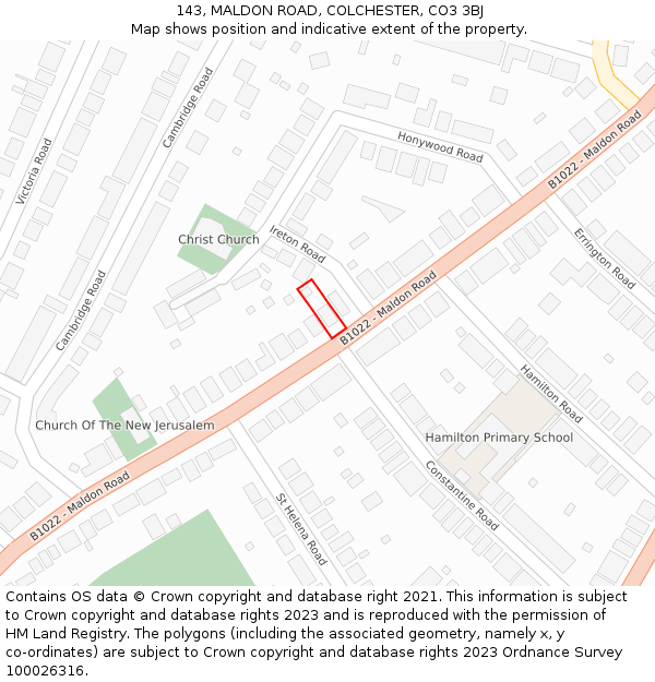 143, MALDON ROAD, COLCHESTER, CO3 3BJ: Location map and indicative extent of plot