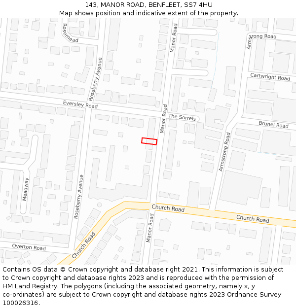143, MANOR ROAD, BENFLEET, SS7 4HU: Location map and indicative extent of plot